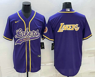 Mens Los Angeles Lakers Purple Big Logo Cool Base Stitched Baseball Jerseys